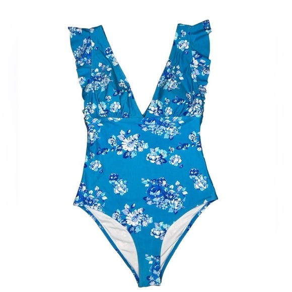 Cupshe Royal Elegance Blue Floral One Piece Swimsuit Size Medium - Picture 3 of 7